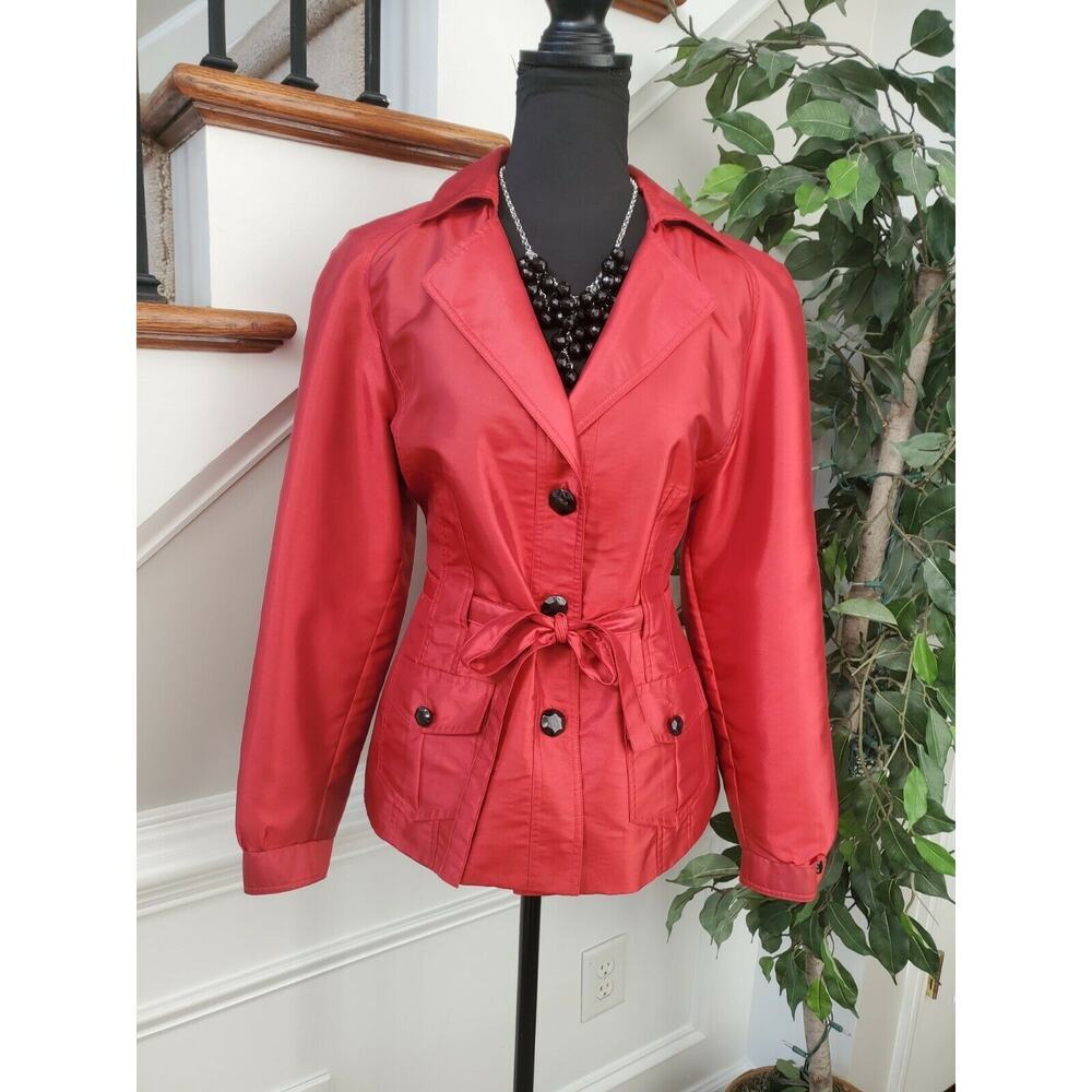 Victor Costa Women's Red Polyester Long Sleeve Collared Casual‎ Long Coat M